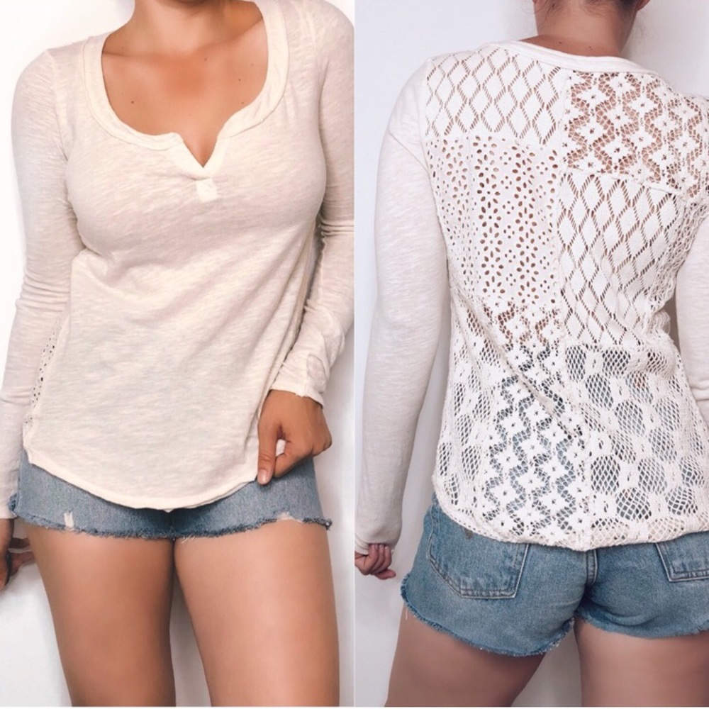 Free People Crochet Knit V-Neck Top XS